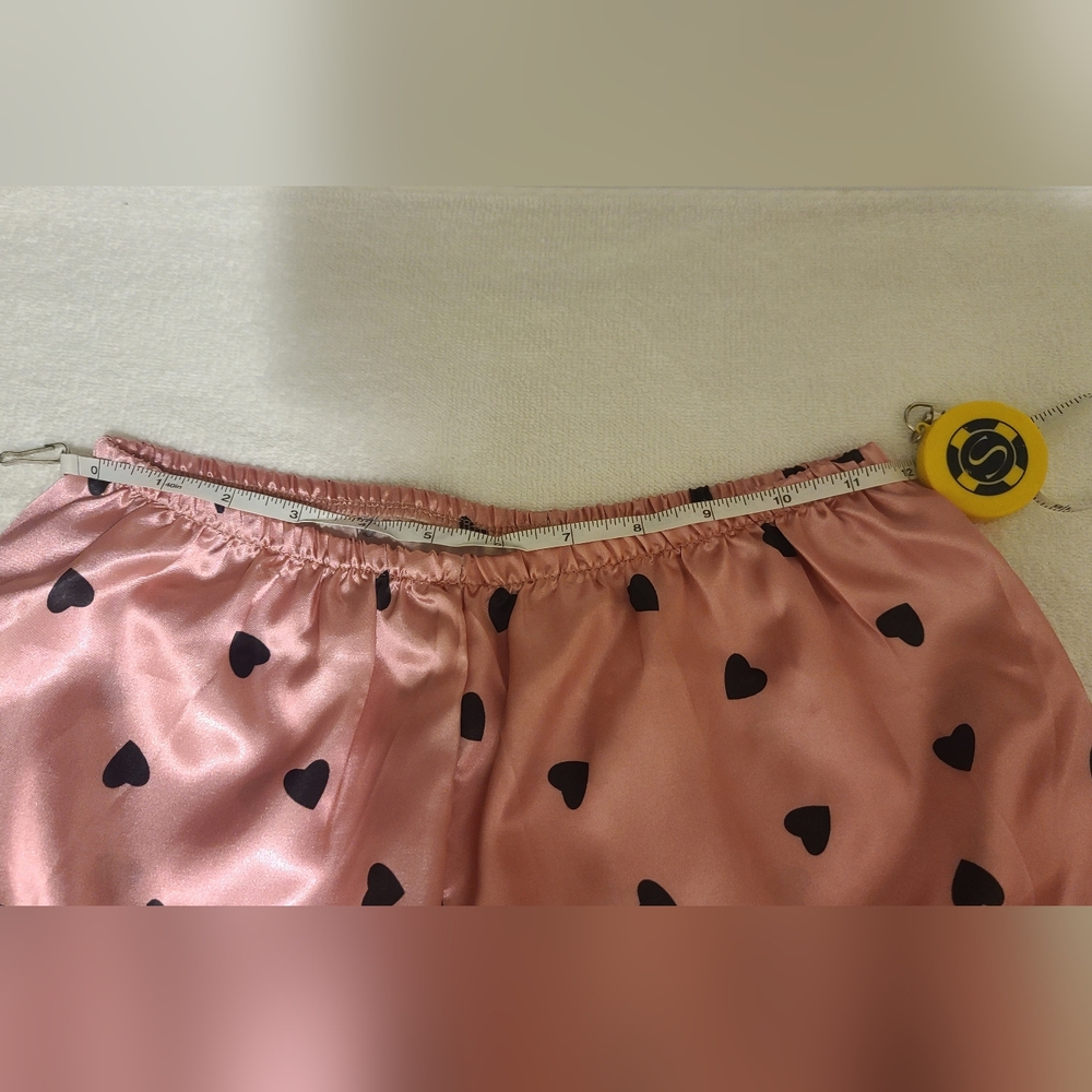 Pijama Pink Satin Cami&Short PJ Set With Black Hearts Size Small/Medium Approx. - Picture 7 of 16